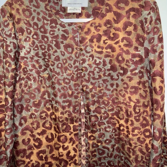 Jaeger UK Flax Linen Leopard‎ Midi Blazer Chore Pockets SzM Lagenlook Oversized - Picture 4 of 6